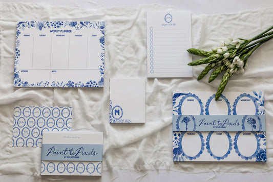 Bow Stationery Set on white background with flower arrangement 