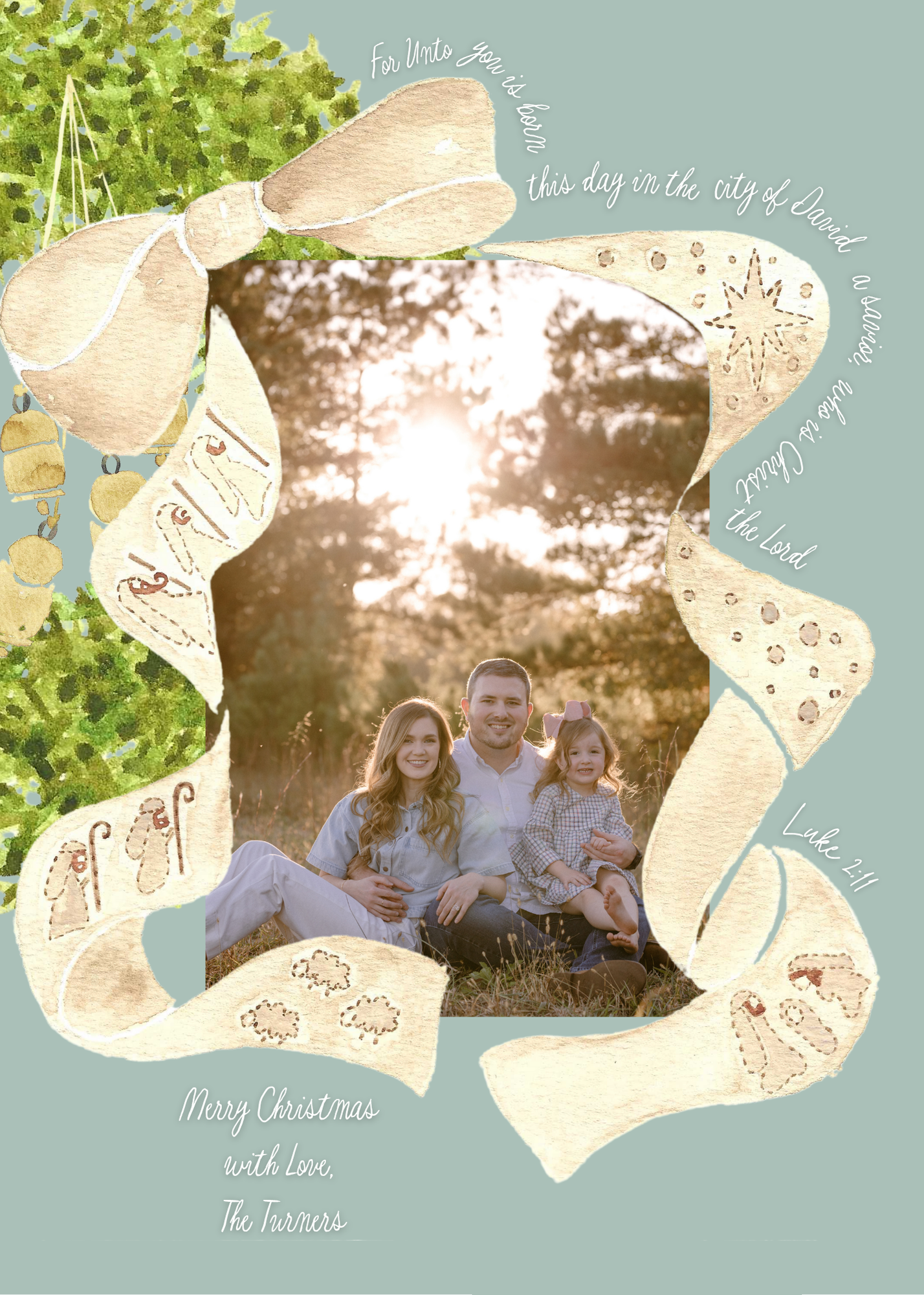 Nativity Bow 5x7 Family Christmas Card