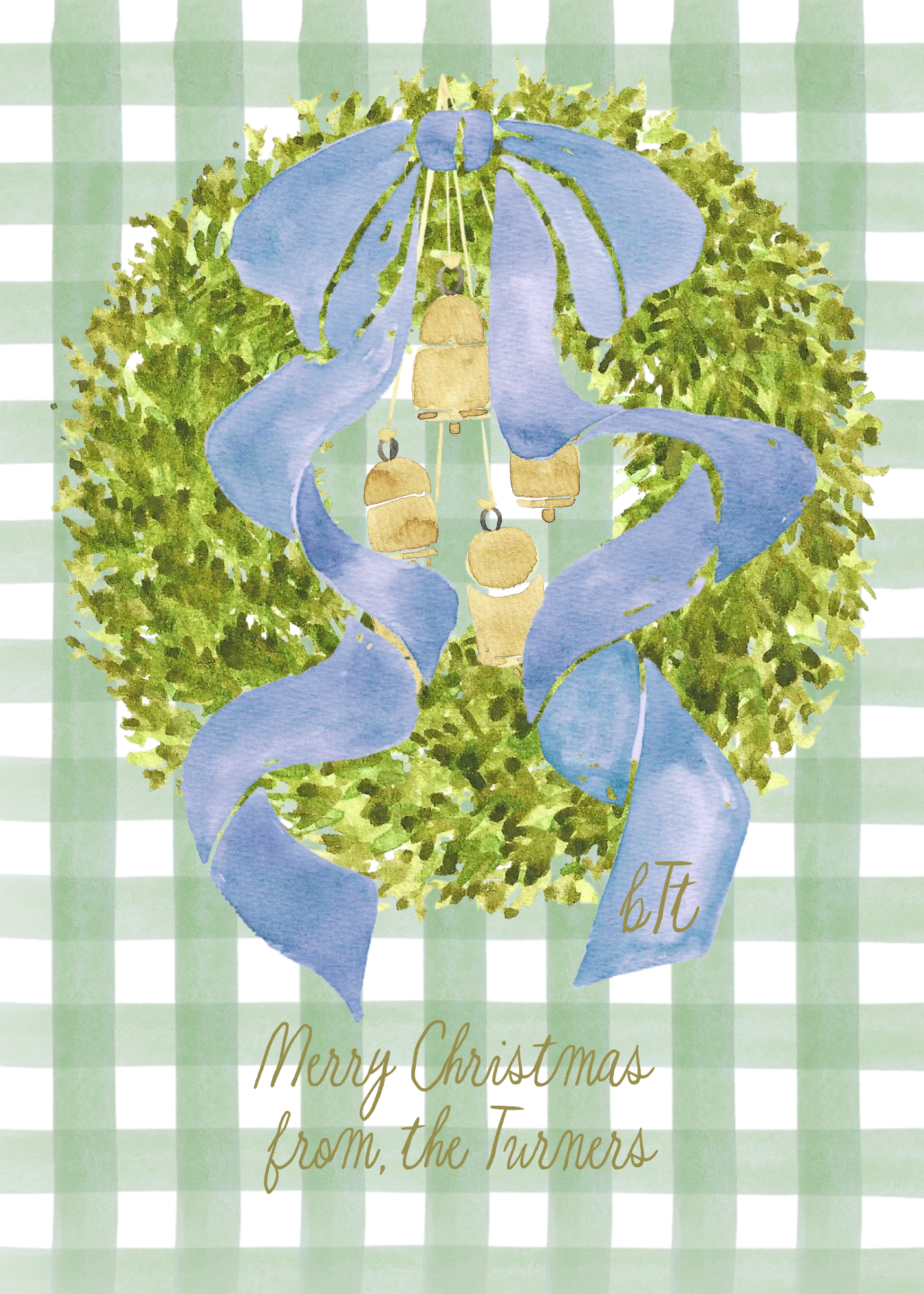 Green Gingham 5x7 Family Christmas Card