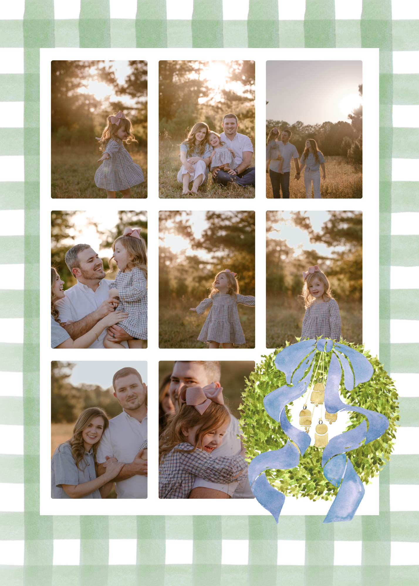 Green Gingham 5x7 Family Christmas Card