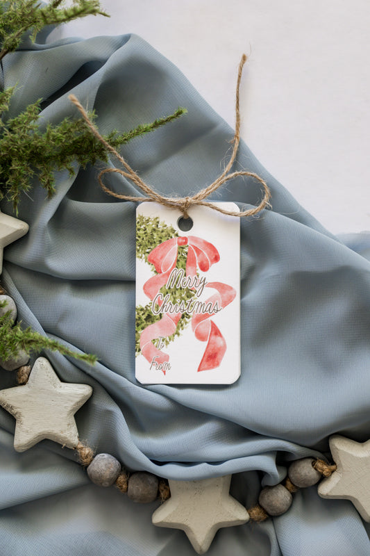 Variety Set of 12 Christmas Tags: Red Bow + Wreath