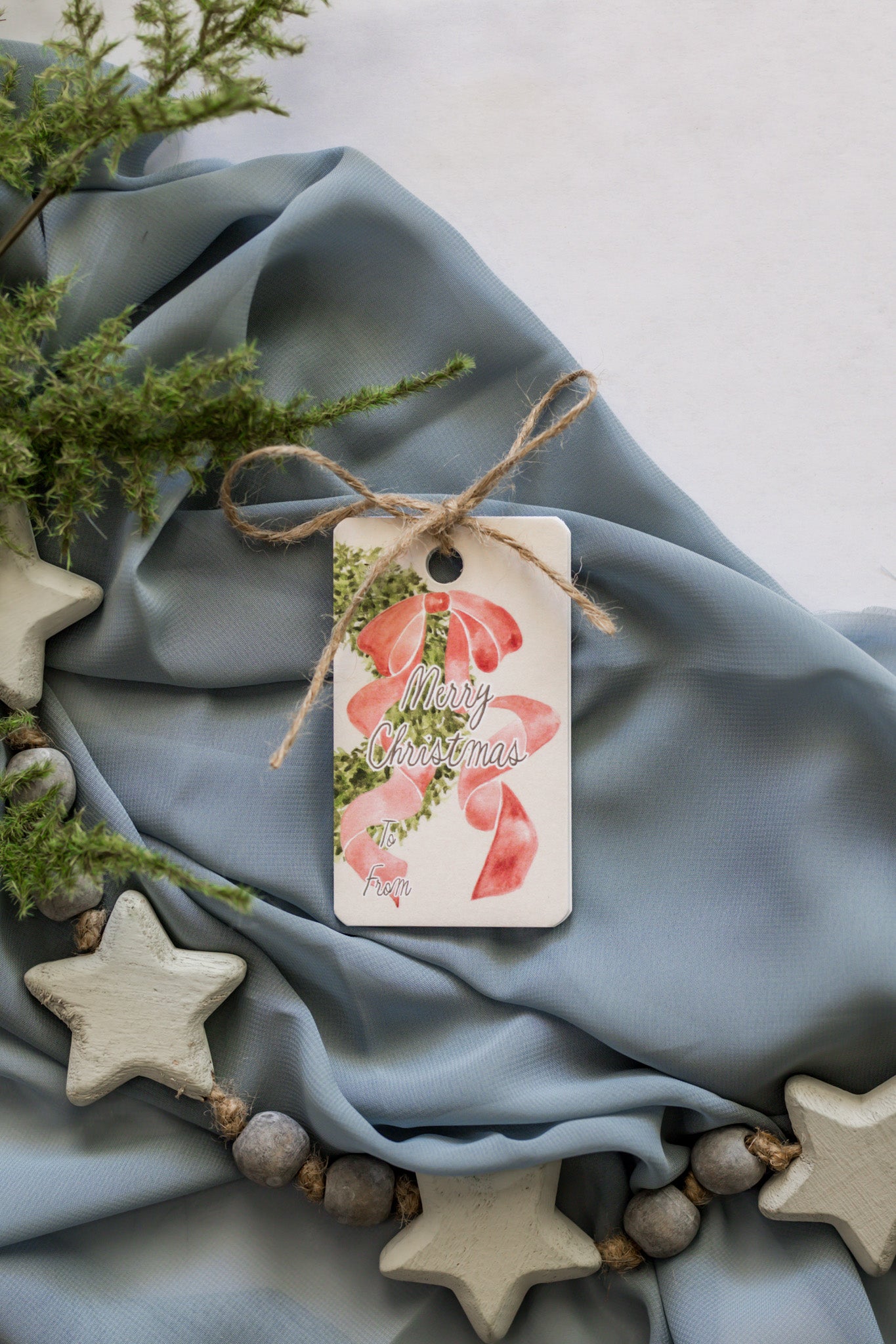 Variety Set of 12 Christmas Tags: Red Bow + Wreath