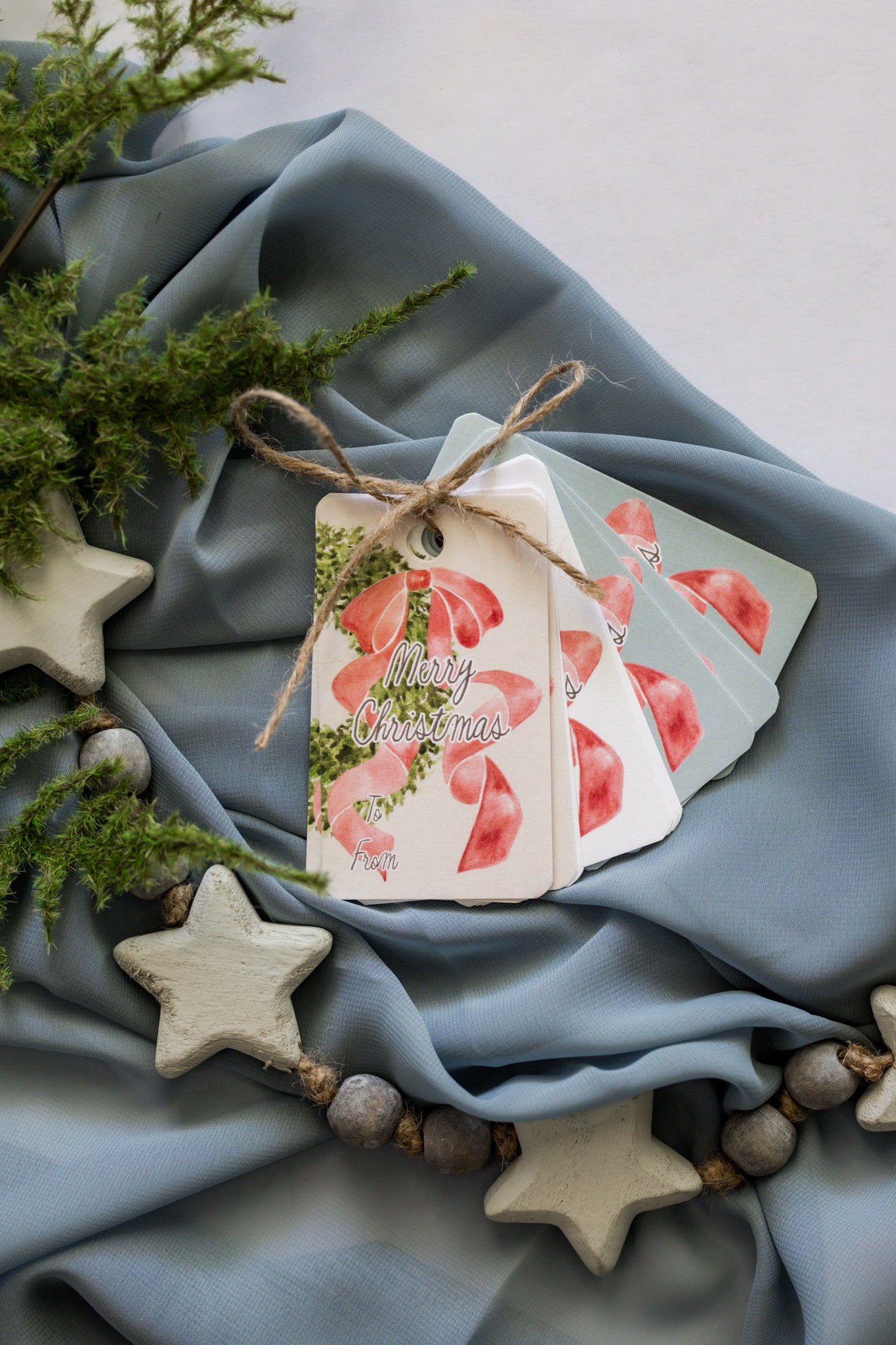 Variety Set of 12 Christmas Tags: Red Bow + Wreath