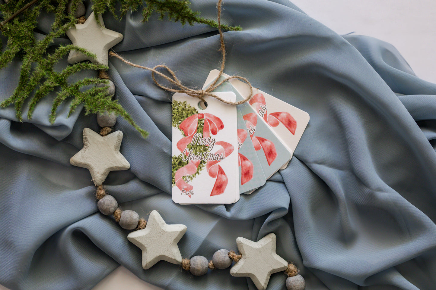 Variety Set of 12 Christmas Tags: Red Bow + Wreath