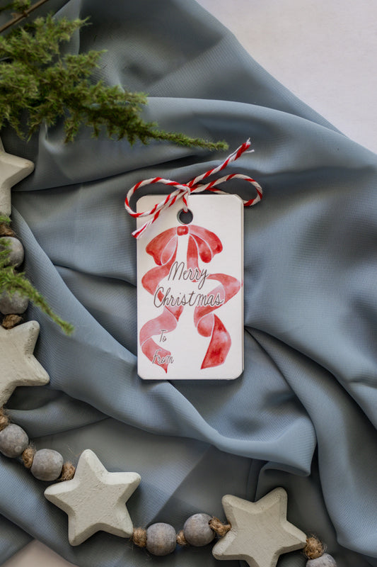 Variety Set of 12 Christmas Tags: Red Bow