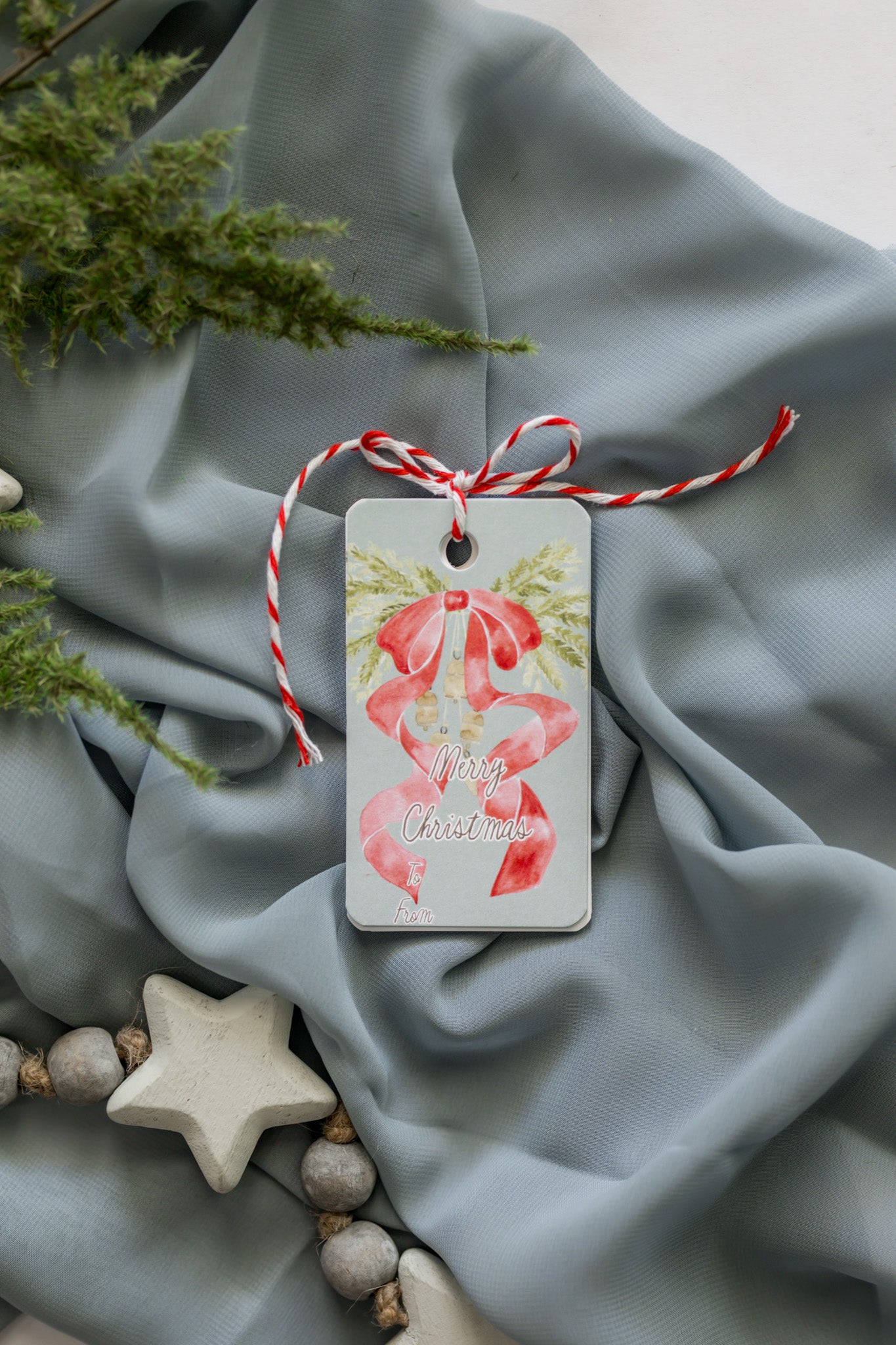 Variety Set of 12 Christmas Gift Tags: Red Bow + Swag