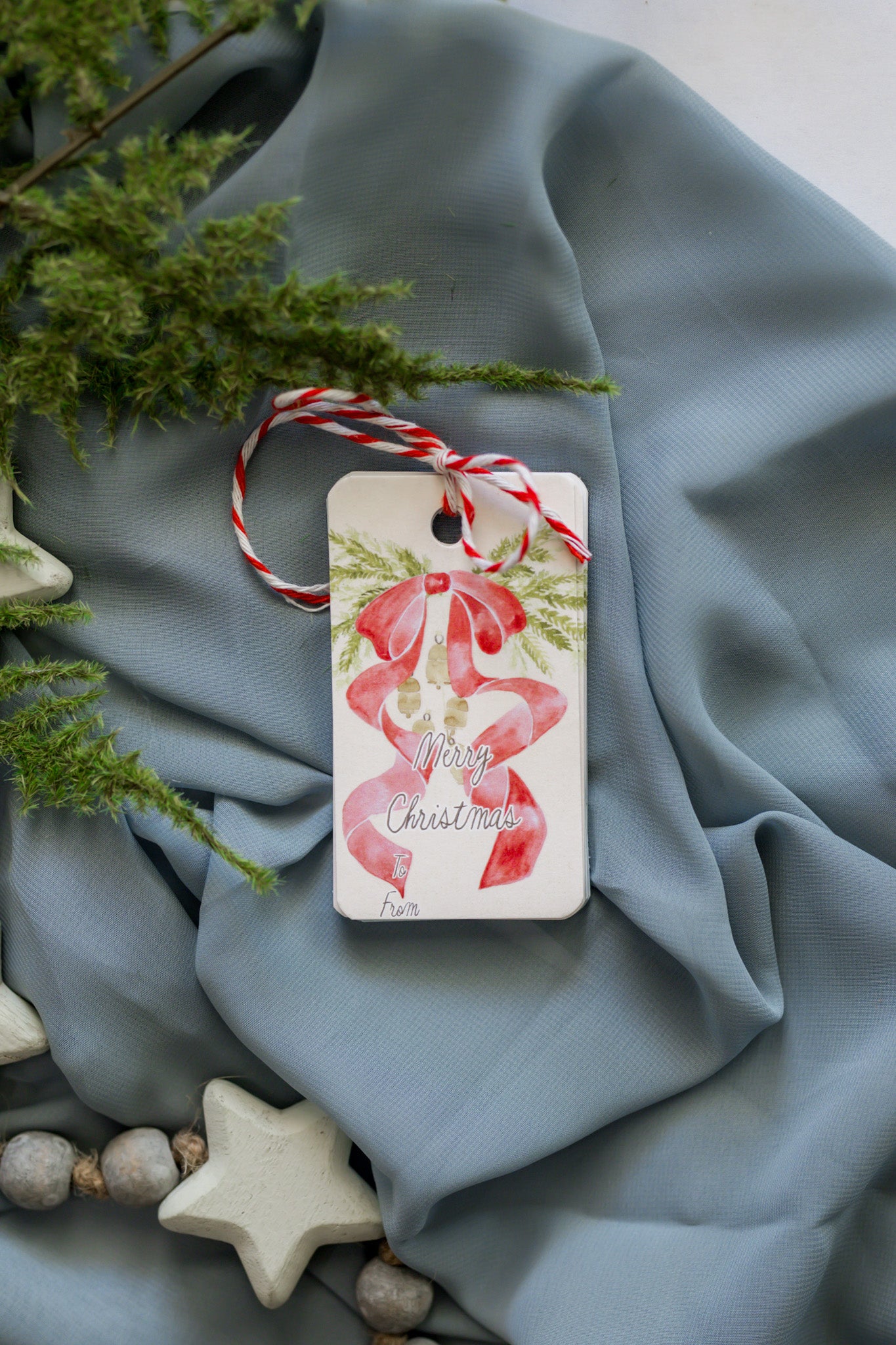 Variety Set of 12 Christmas Gift Tags: Red Bow + Swag