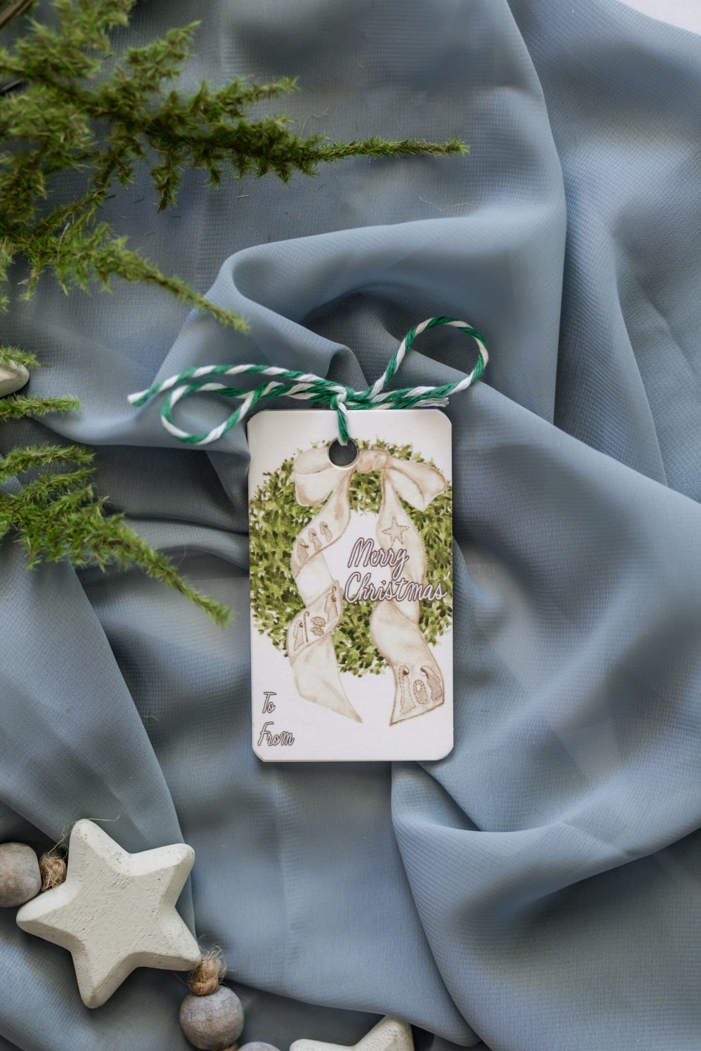 Variety Set of 12 Christmas Tags: Nativity Bow + Wreath