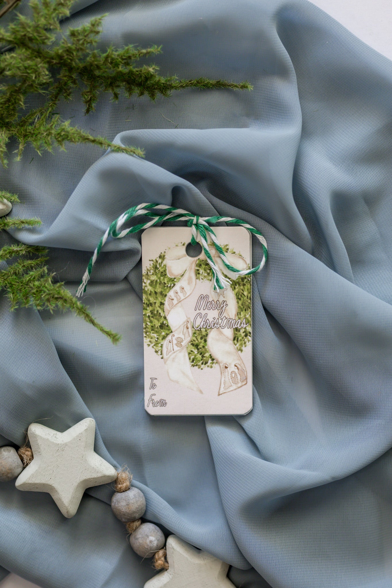 Variety Set of 12 Christmas Tags: Nativity Bow + Wreath