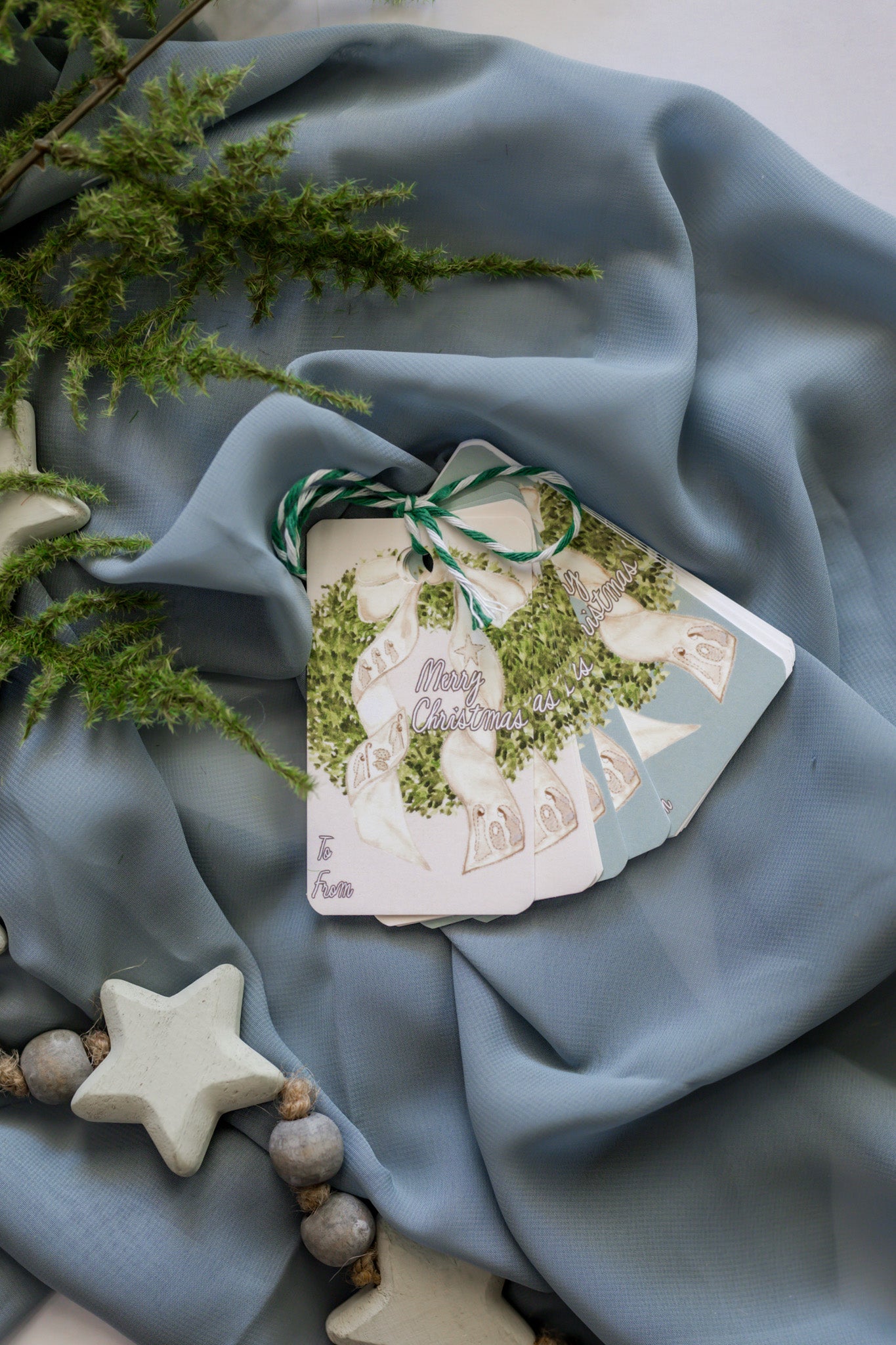 Variety Set of 12 Christmas Tags: Nativity Bow + Wreath