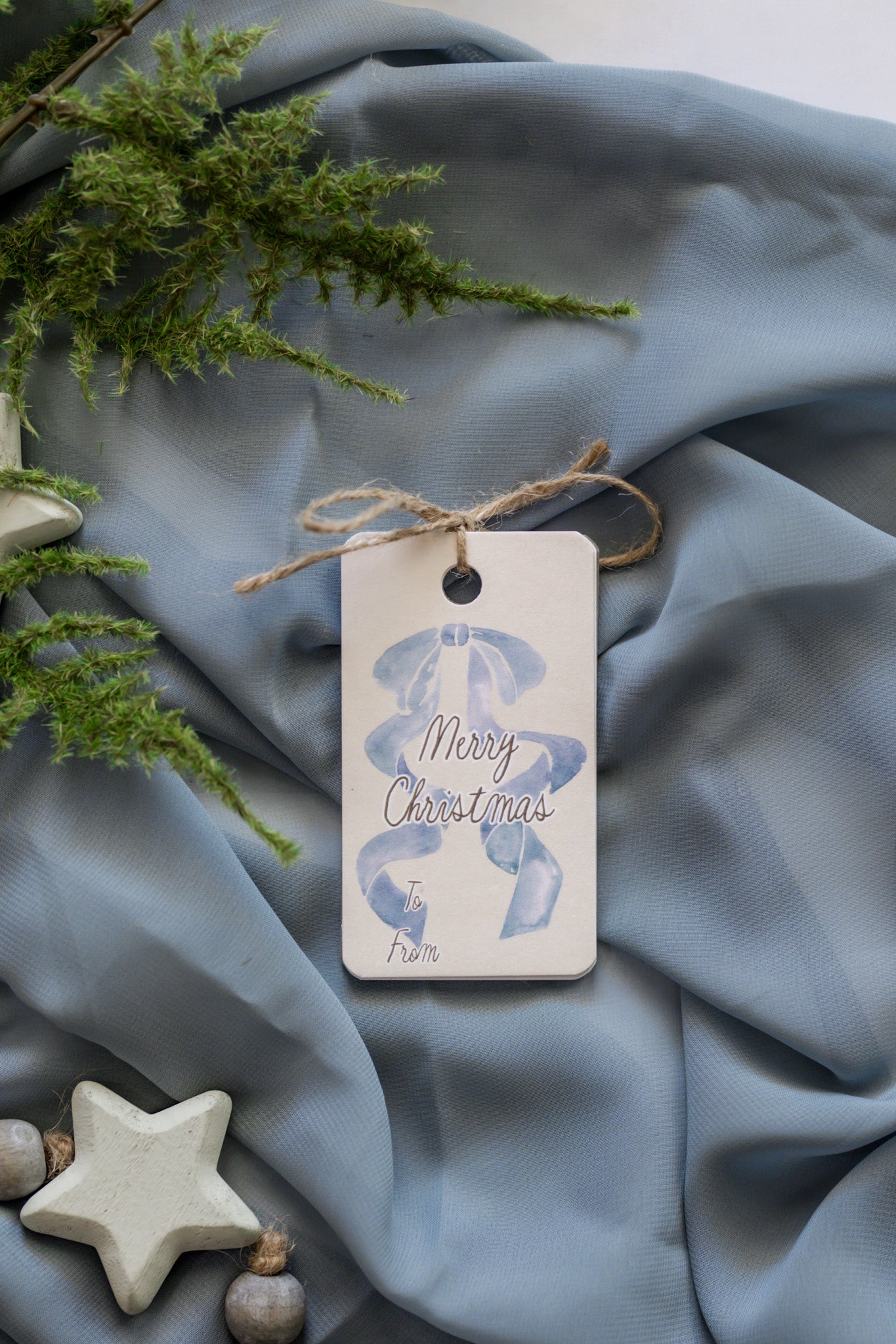 Variety Set of 12 Christmas Tags: Blue Bow