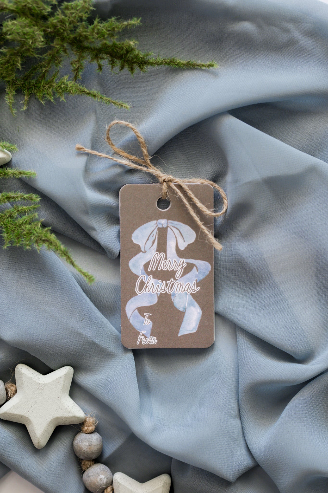 Variety Set of 12 Christmas Tags: Blue Bow