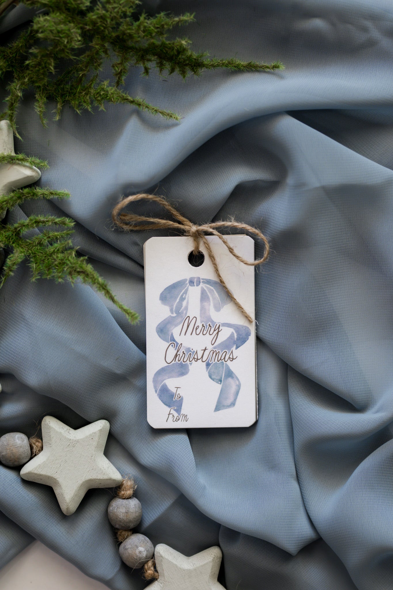 Variety Set of 12 Christmas Tags: Blue Bow