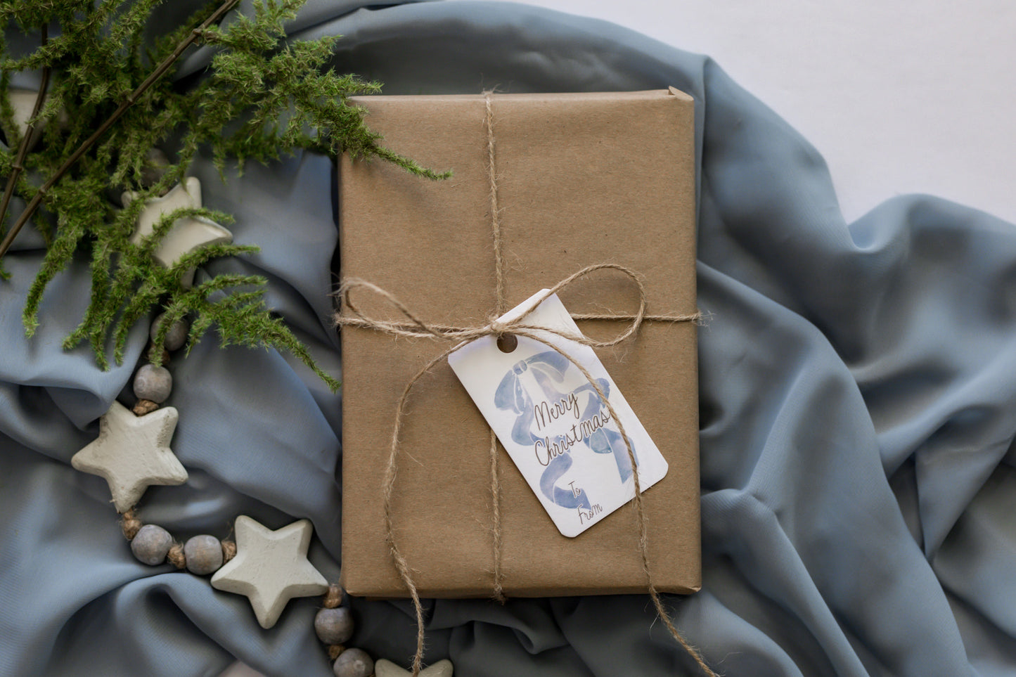 Variety Set of 12 Christmas Tags: Blue Bow