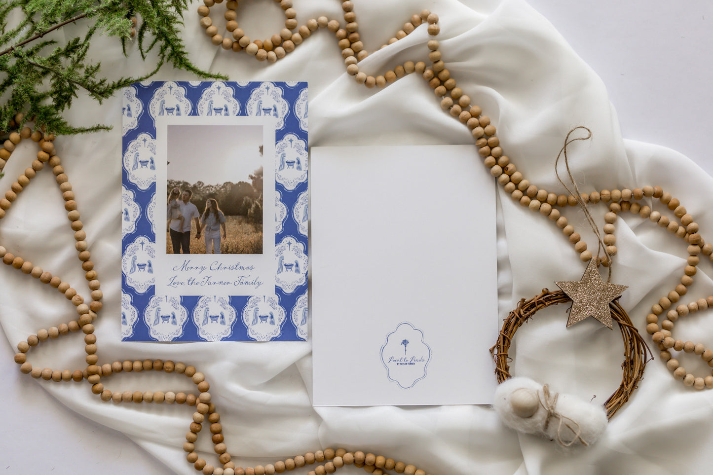 Blue Nativity 5x7 Family Christmas Card
