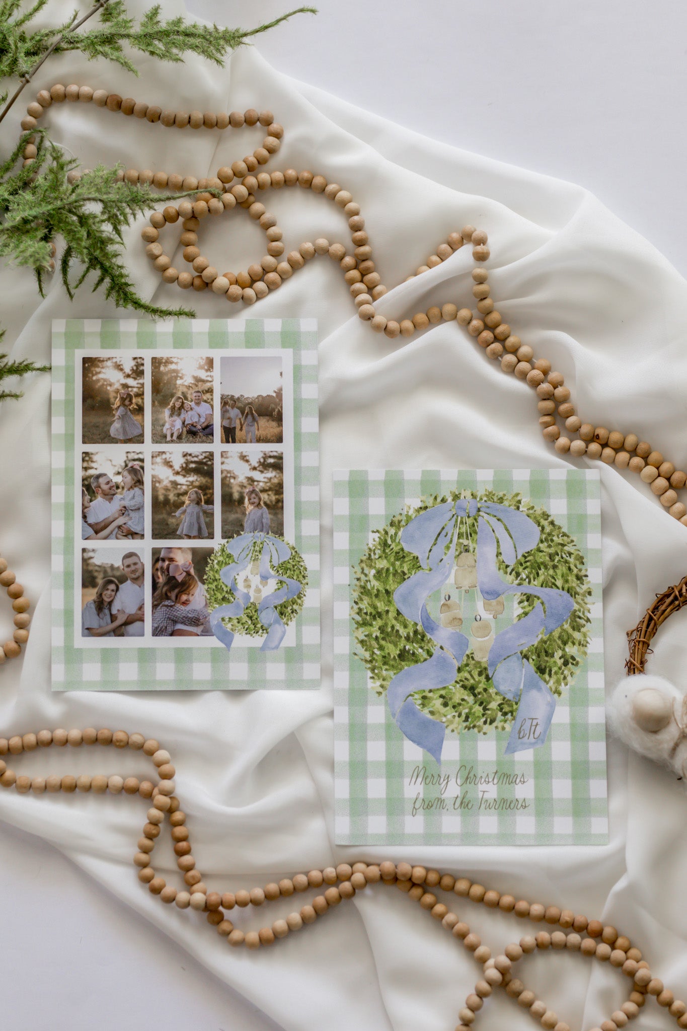 Green Gingham 5x7 Family Christmas Card