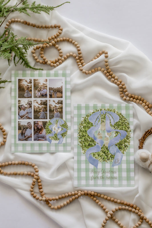 Green Gingham 5x7 Family Christmas Card