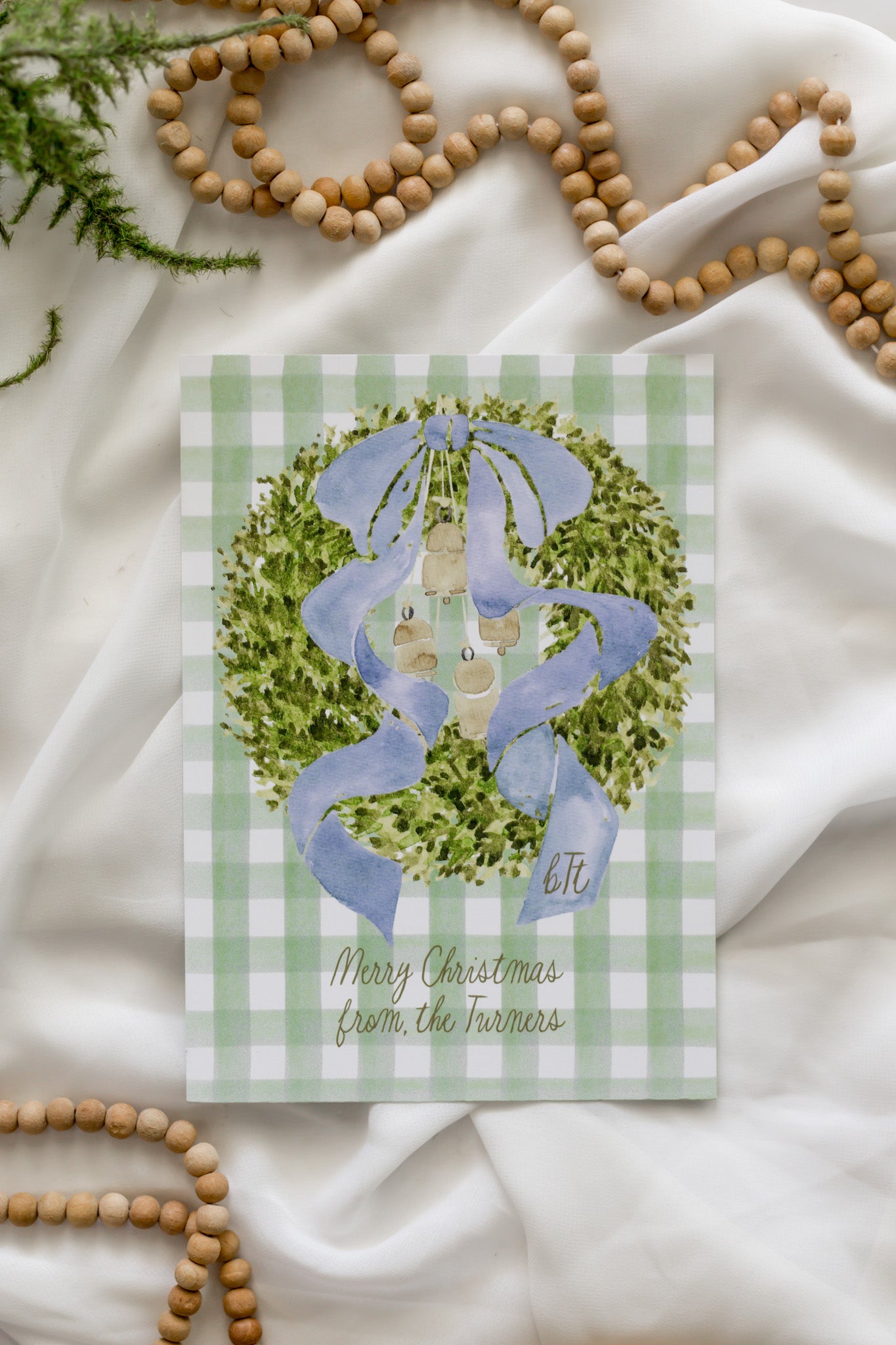Green Gingham 5x7 Family Christmas Card