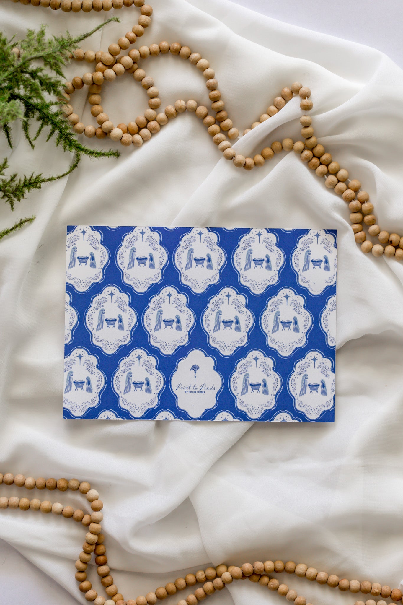 Blue Nativity + Bow 5x7 Family Christmas Card