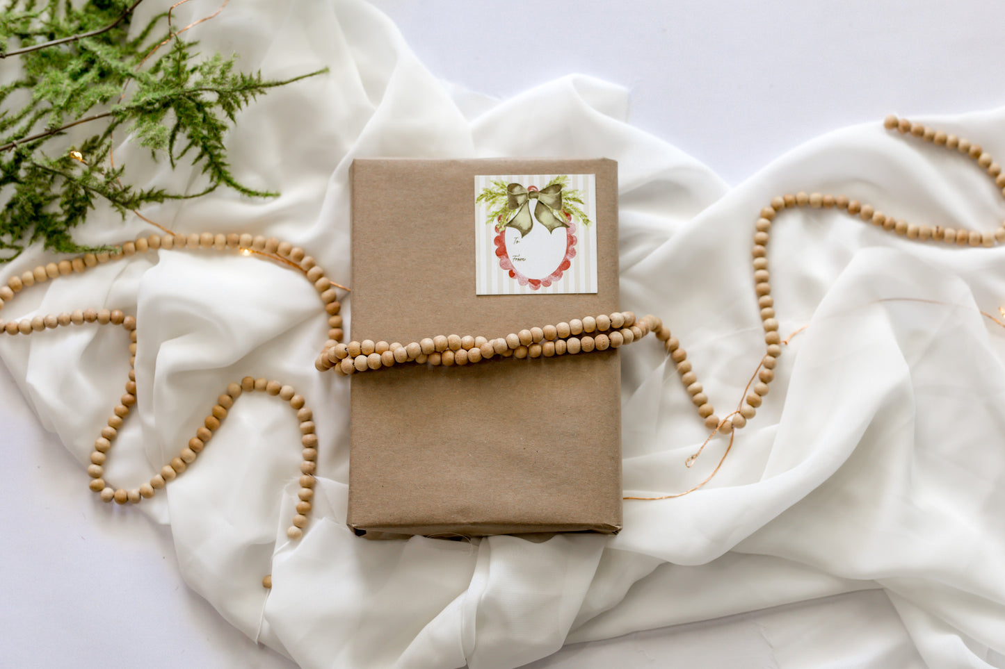 Set of 12 Green Bow Sticker Christmas Tags