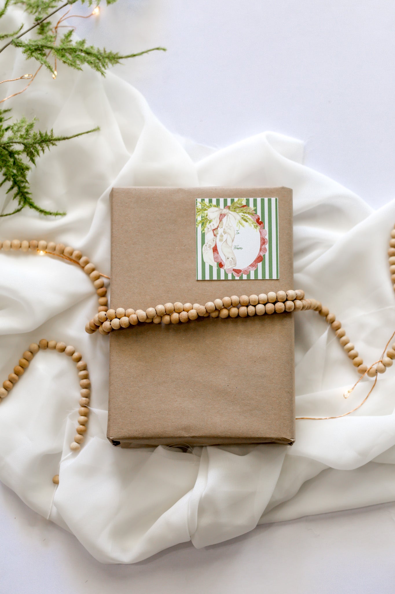 Set of 12 Green Stripe + Nativity Bow Sticker Christmas Tags