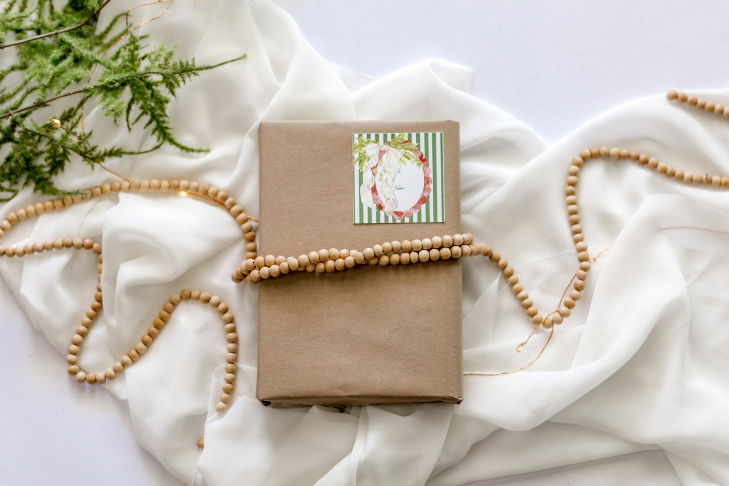 Set of 12 Green Stripe + Nativity Bow Sticker Christmas Tags