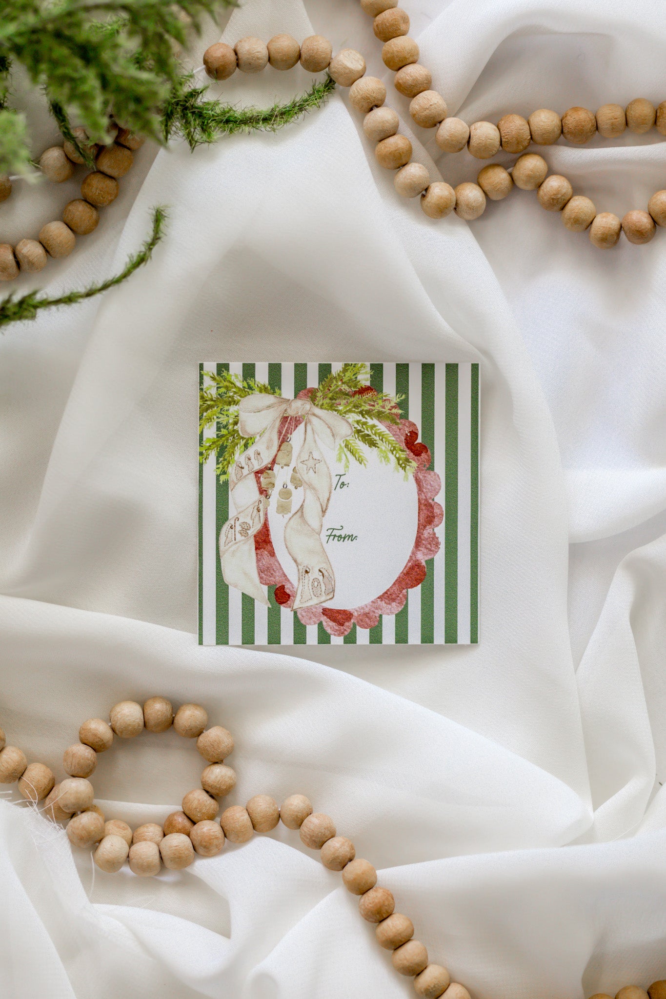 Set of 12 Green Stripe + Nativity Bow Sticker Christmas Tags