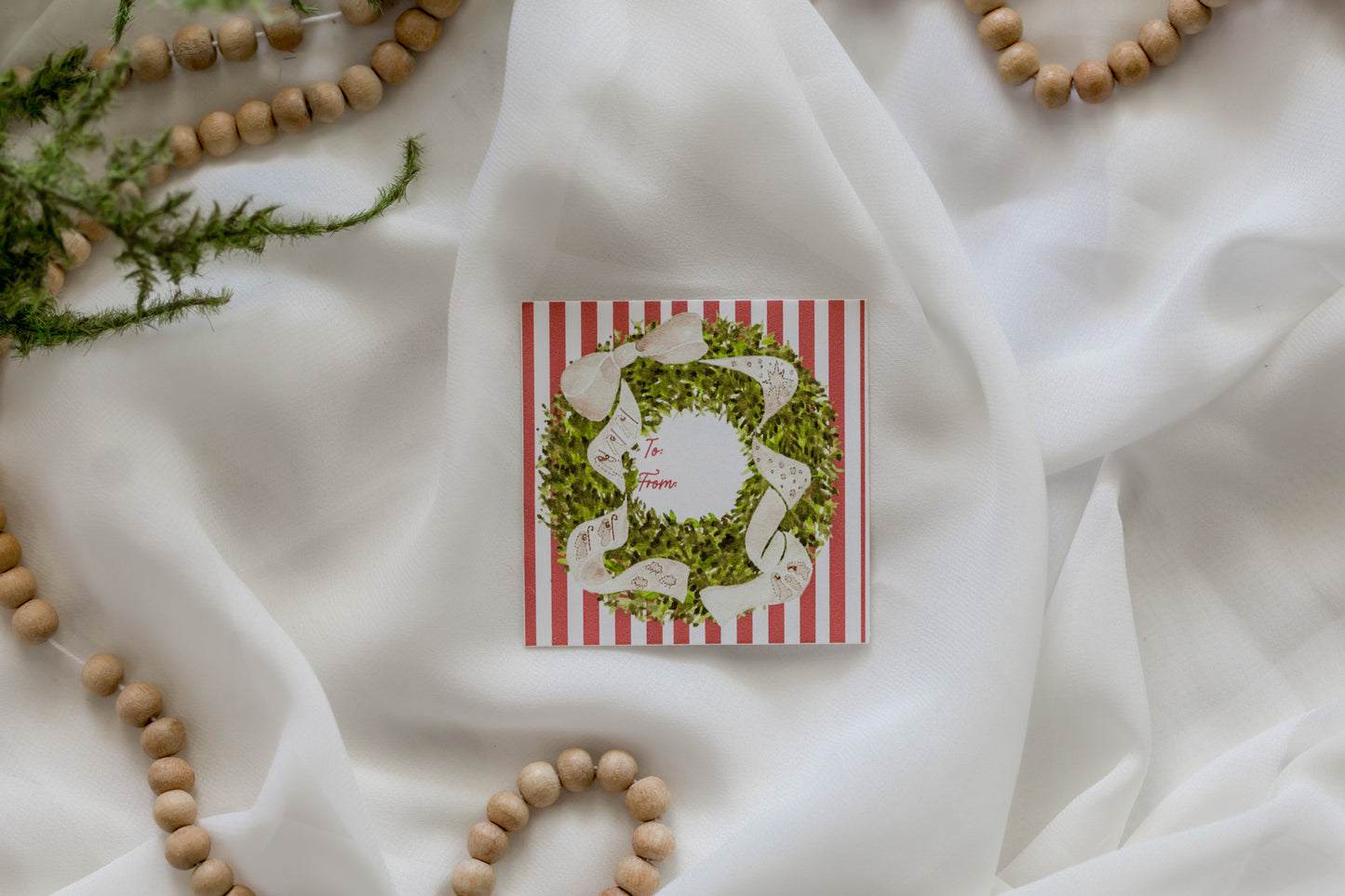 Set of 12 Red Stripe + Nativity Bow Sticker Christmas Tags