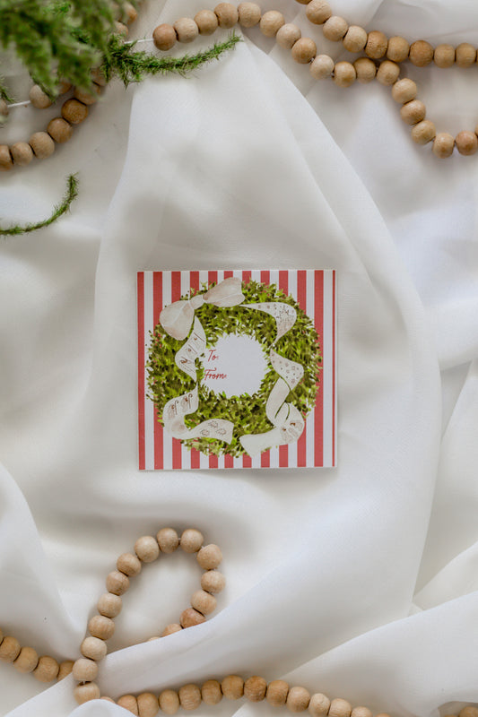 Set of 12 Red Stripe + Nativity Bow Sticker Christmas Tags