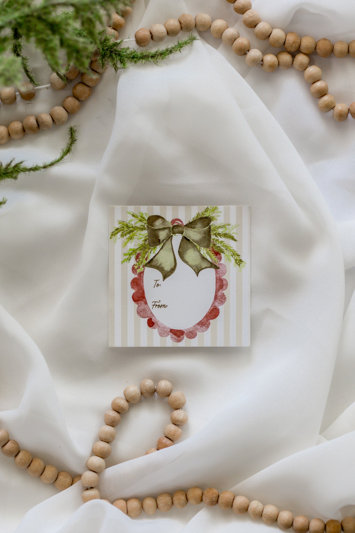 Set of 12 Green Bow Sticker Christmas Tags