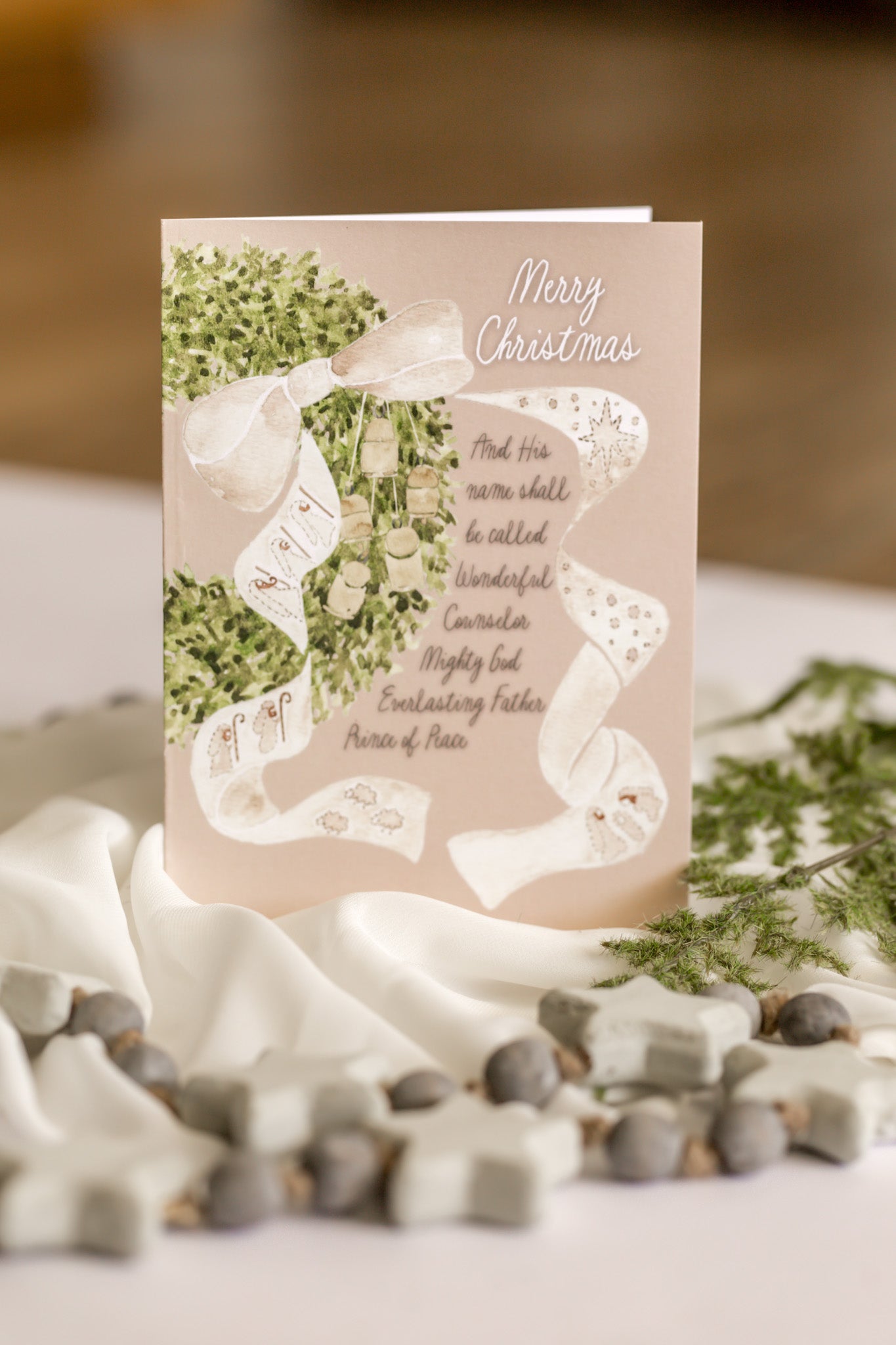 Nativity Bow + Wreath Christmas Card