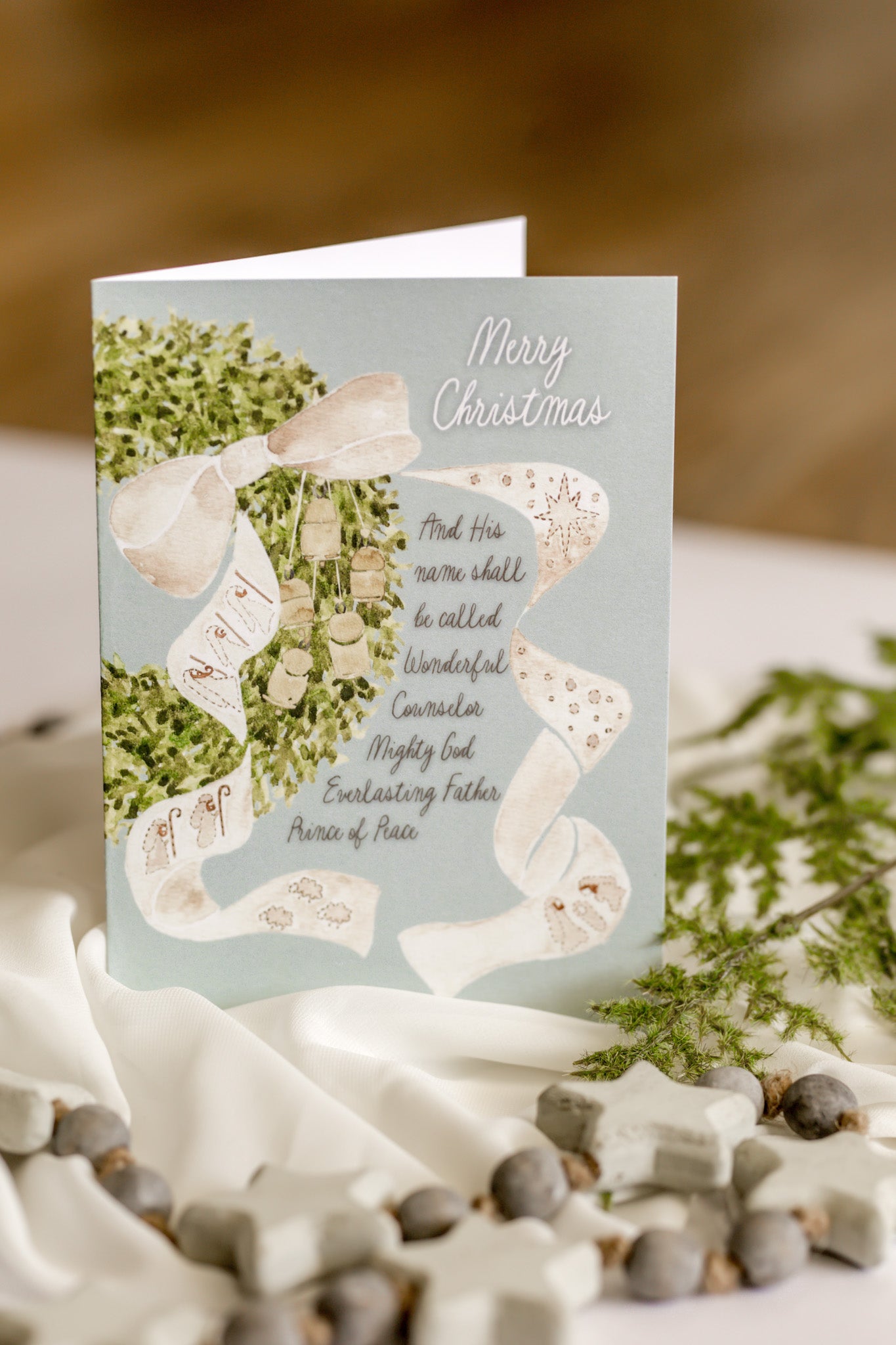 Nativity Bow + Wreath Christmas Card