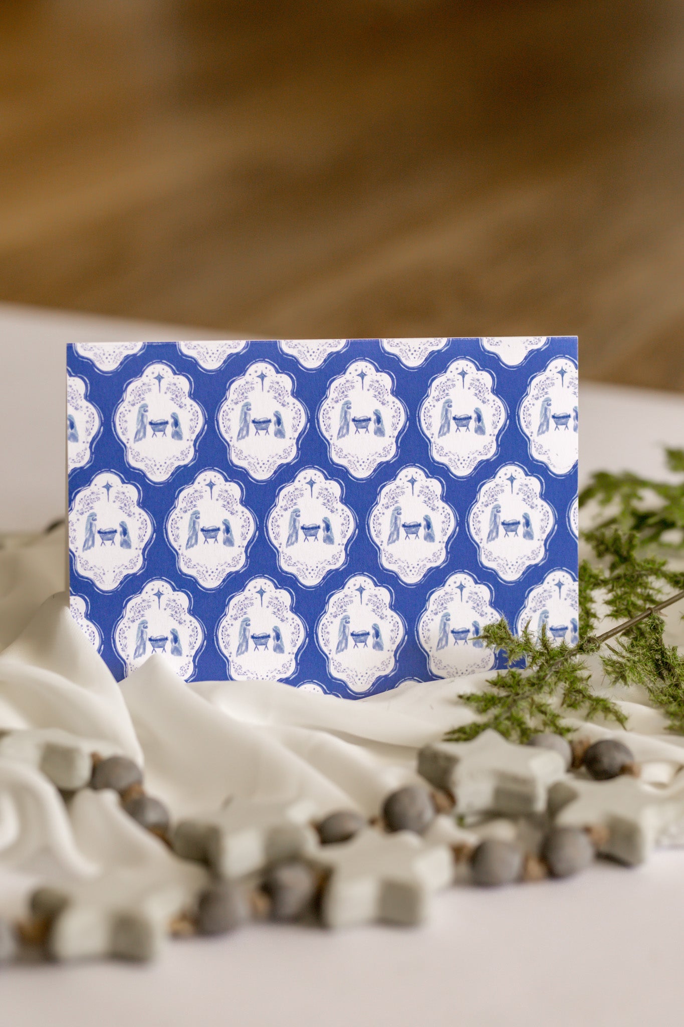 Blue Nativity Pattern Christmas Card