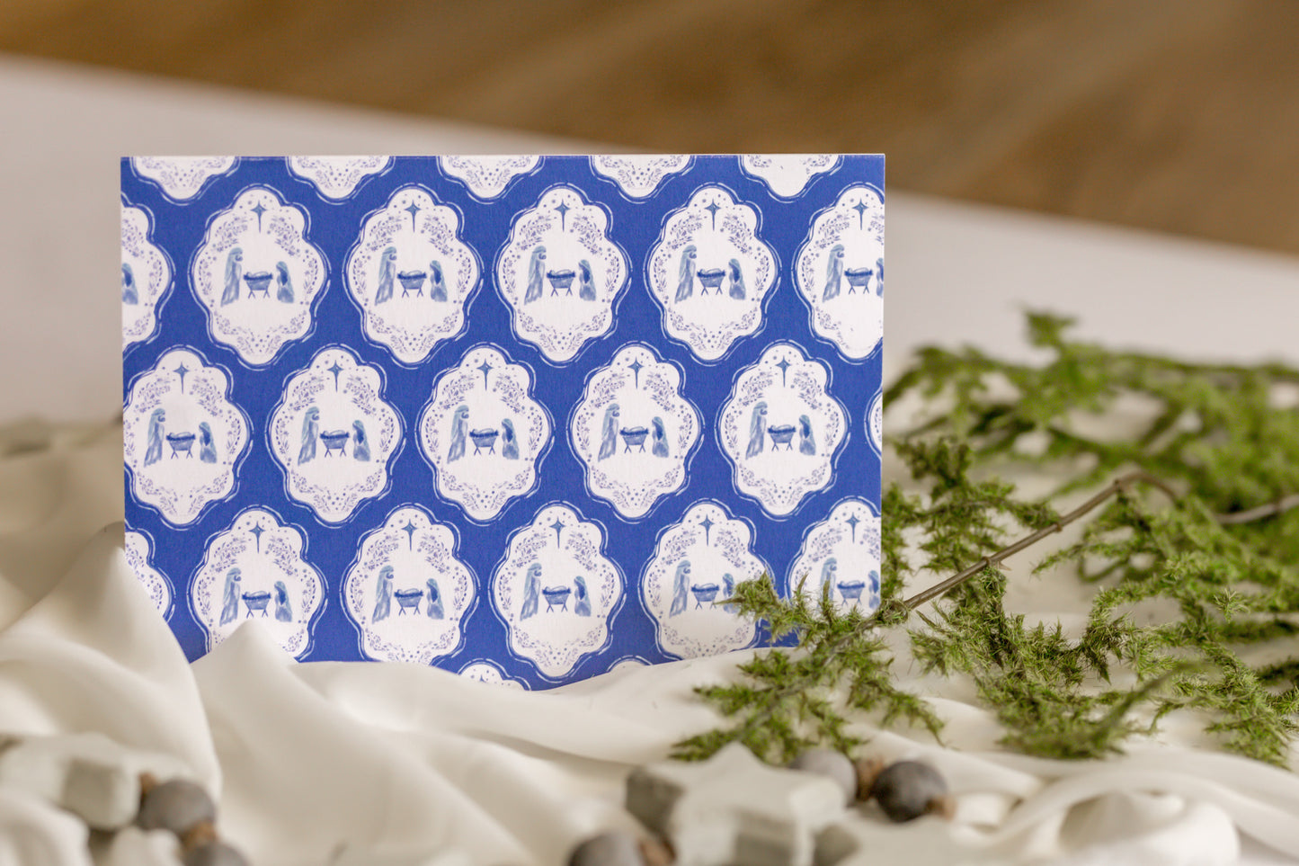Blue Nativity Pattern Christmas Card