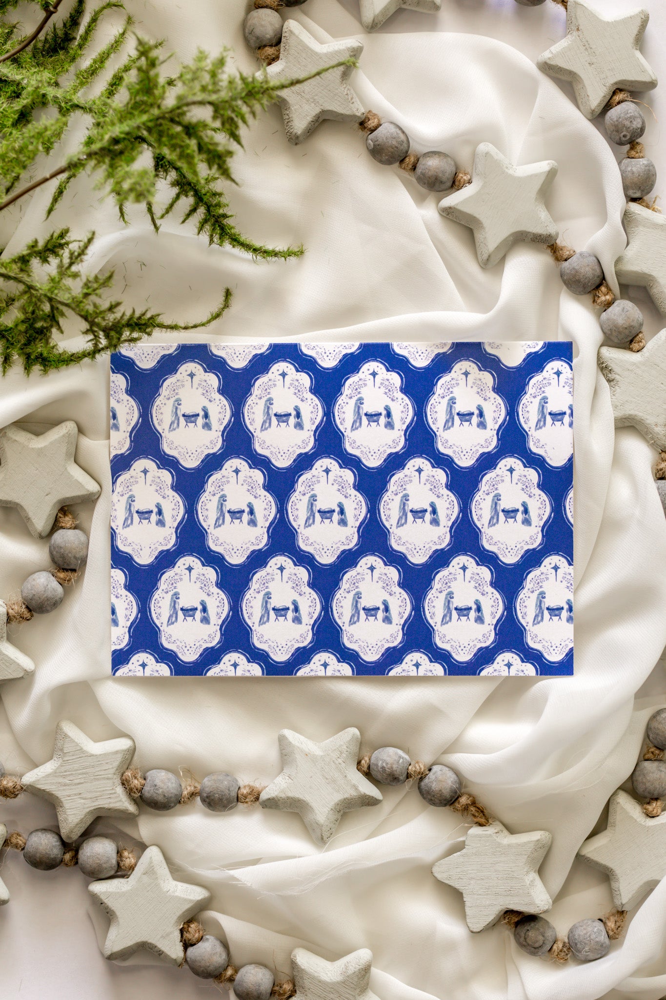 Blue Nativity Pattern Christmas Card