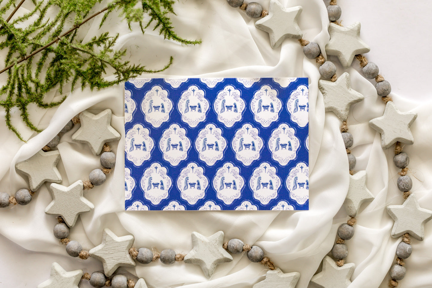 Blue Nativity Pattern Christmas Card