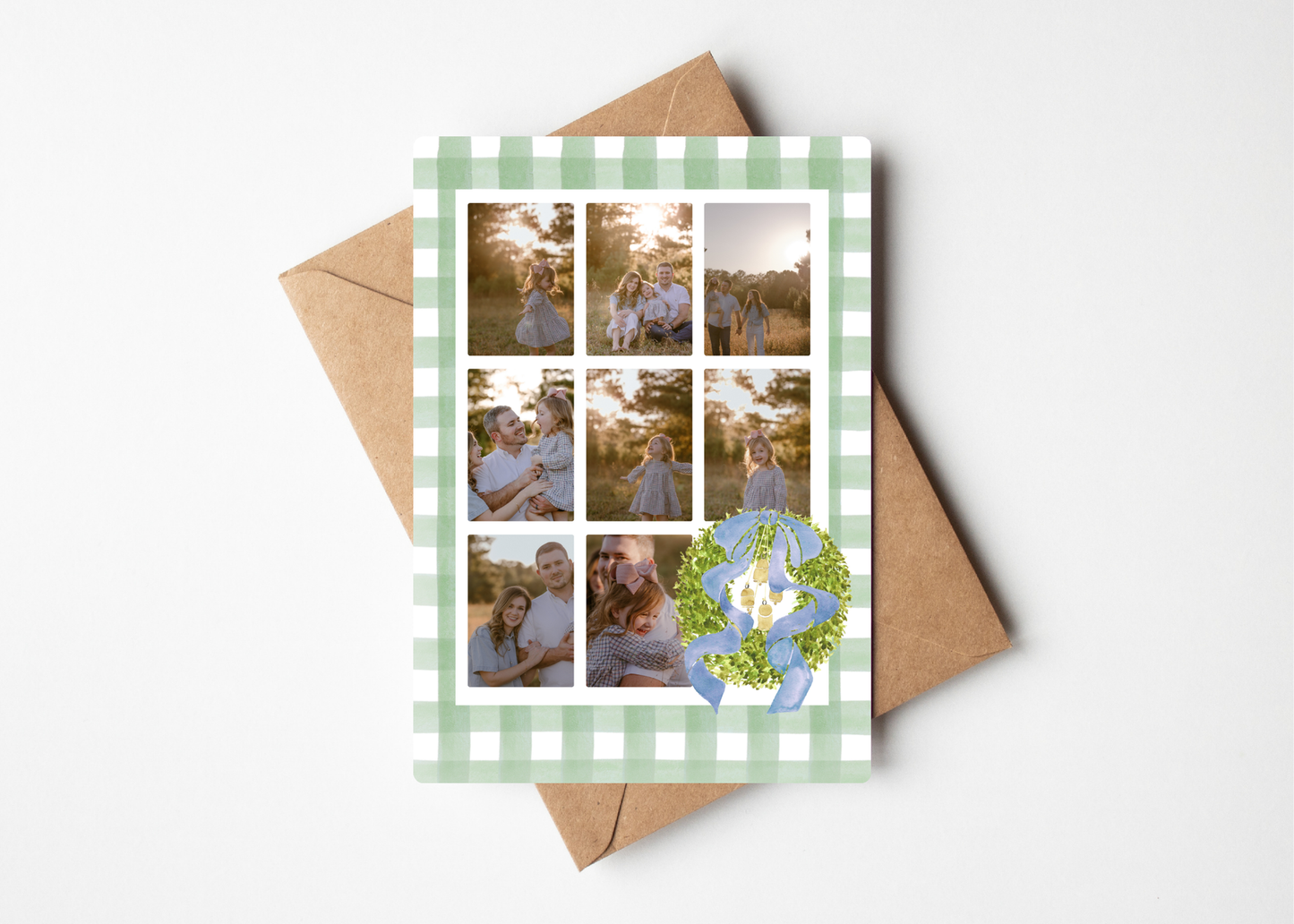 Green Gingham 5x7 Family Christmas Card