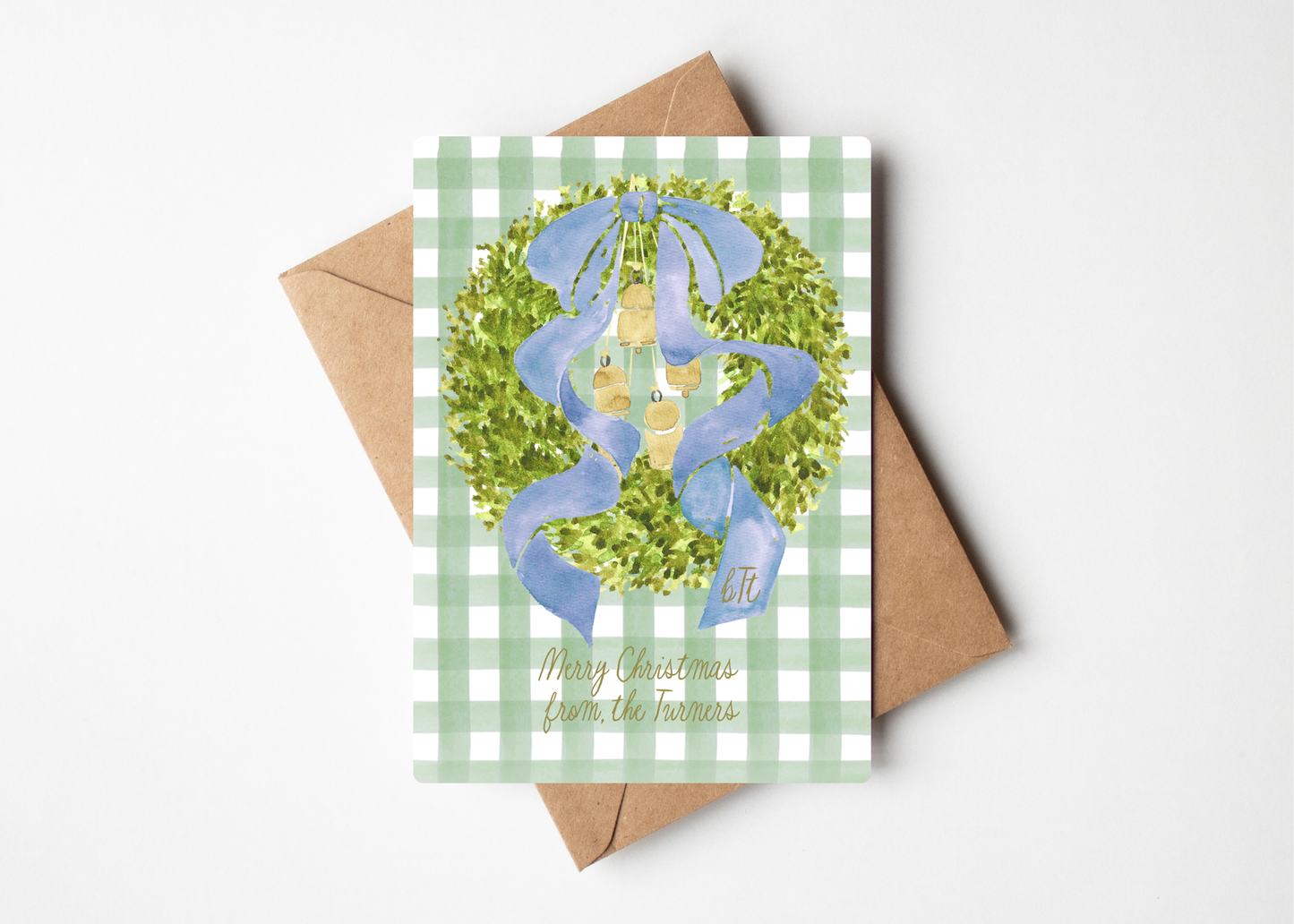 Green Gingham 5x7 Family Christmas Card