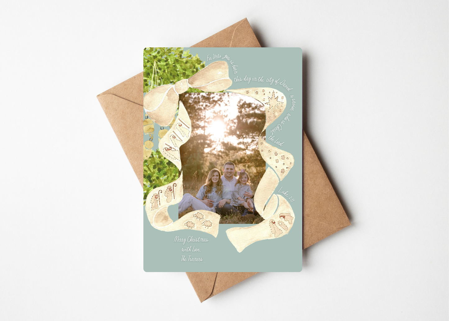 Nativity Bow 5x7 Family Christmas Card