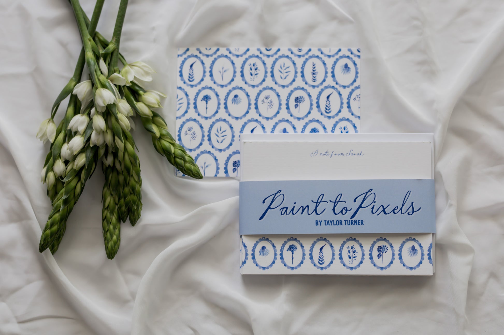 Wildflower Stationery Set displayed with Paint to Pixels Packaging 